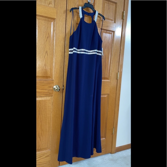 Women’s Formal Dress Sizes 20 22 Sequin Hearts Sheath Navy Embellished Gown Prom - Picture 3 of 16